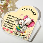 Personalised Watercolor Mom and Baby Animals Heart-Shaped Acrylic Plaque with Name and Text Desk Decor Christmas Birthday Gift for Newborn Mom