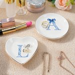 Gepersonaliseerde blauwe boog Toile De Jouy initiële keramische sieraden schotel dagelijks gebruik verjaardagscadeau voor meisjes vrouwen