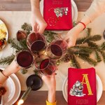 Servilleta roja personalizada de Papá Noel 100% algodón con nombre e inicial Decoración de mesa Regalo de Navidad para familia amigos