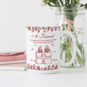 Personalized We Never Walk Alone 2-5 Characters Retro Ceramic Mug with Names Christmas Birthday Gift for Best Friend Bridesmaid