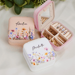 Personalized Floral PU Leather Jewellery Travel Box with Name Portable Jewellery Case Wedding Bridesmaid Birthday Gift for Women