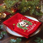 Personalised Cartoon Animals Christmas Wreath 100% Cotton Red Table Napkin with Name Table Decor Christmas Gift for Family Friend