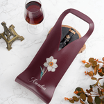 Personalized Birth Flower PU Leather Wine Bag with Name and Handle Protective Wine Accessories Birthday Gift for Wine Lover