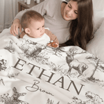 Personalized Retro Bear Deer Forest Animals Soft Throw Blanket with Name and Surname Baby Shower Christmas Birthday Gift for Newborns Kids
