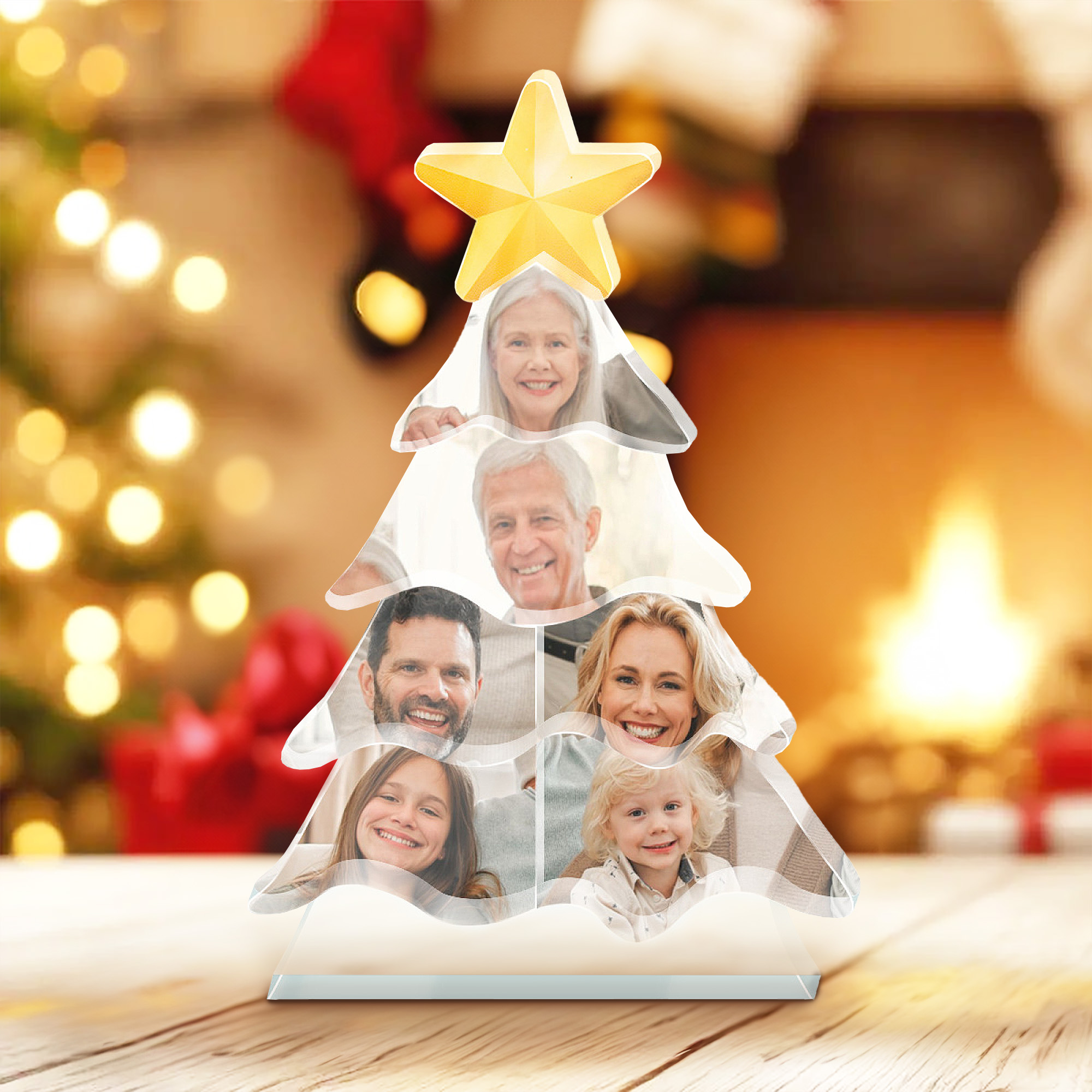 Ornement de Noël personnalisé en acrylique avec 4-8 photos Cadeau de Noël pour la famille et les amis