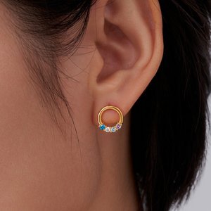 Personalised Small Family Circle Birthstone Stud Earrings Dainty Jewellery Birthday Anniversary Gift for Women