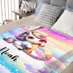 Personalized Gradient Dreamy Fantasy Unicorn Initial Design Soft Throw Blanket with Name Room Decor Christmas Gift for Women Girls