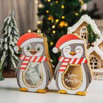 Personalised Cute Penguin with Santa Hat Wooden Money Box with Name Christmas Gift for  Kids