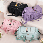 Personalized Birth Flower Cartoon Character Waterproof Large Travel Duffel Bag with Name Birthday Christmas Gift for Family Friends