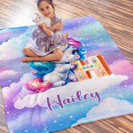 Personalized Gradient Dreamy Fantasy Unicorn Initial Design Soft Throw Blanket with Name Room Decor Christmas Gift for Women Girls