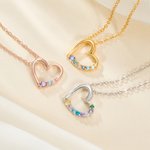 Personalized 1-10 Family Birthstones Heart Necklace Dainty Jewellery Birthday Anniversary Mother's Day Gift for Grandma Mother