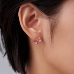 Personalized Small Family Circle Birthstone Stud Earrings Dainty Jewelry Birthday Anniversary Gift for Women