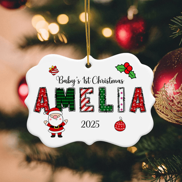 Personalizado Santa Claus Navidad Elemento Alfabeto Forma Irregular Adorno de Cerámica con Nombre Regalo de Navidad para Amigos de la Familia