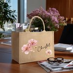 Personalized Watercolour Style Flower Large Jute Tote Bag with Name Travel Party Birthday Gift for Women