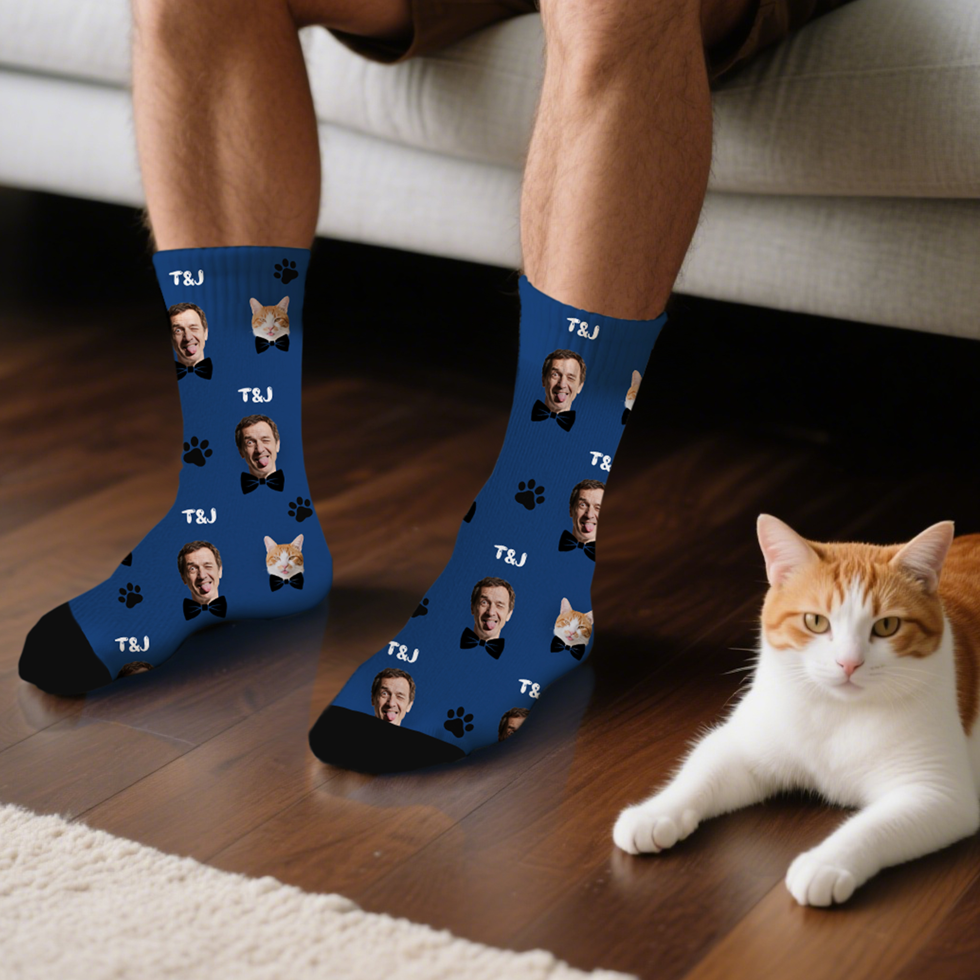 Chausettes de Cheveille Mi-mollet Montantes Personnalisées avec Photo de Visage et Nom Cadeau Anniversaire pour Famille Amis