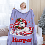 Personalised Christmas Fantasy Unicorn Snowflake Sweets Cane Soft Throw Blanket with Name Home Decor Christmas Gift for Kids