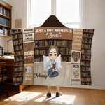 Personalized Cartoon Character Bookshelf Soft Hooded Blanket with Name Study Space Home Decor Birthday Gift for Book Lovers Family
