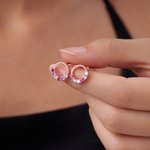 Personalized Small Family Circle Birthstone Stud Earrings Dainty Jewelry Birthday Anniversary Gift for Women