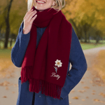 Personalized Birth Flower Soft Warm Tassel Scarf with Name Winter Accessory Birthday Christmas Gift for Family Friends