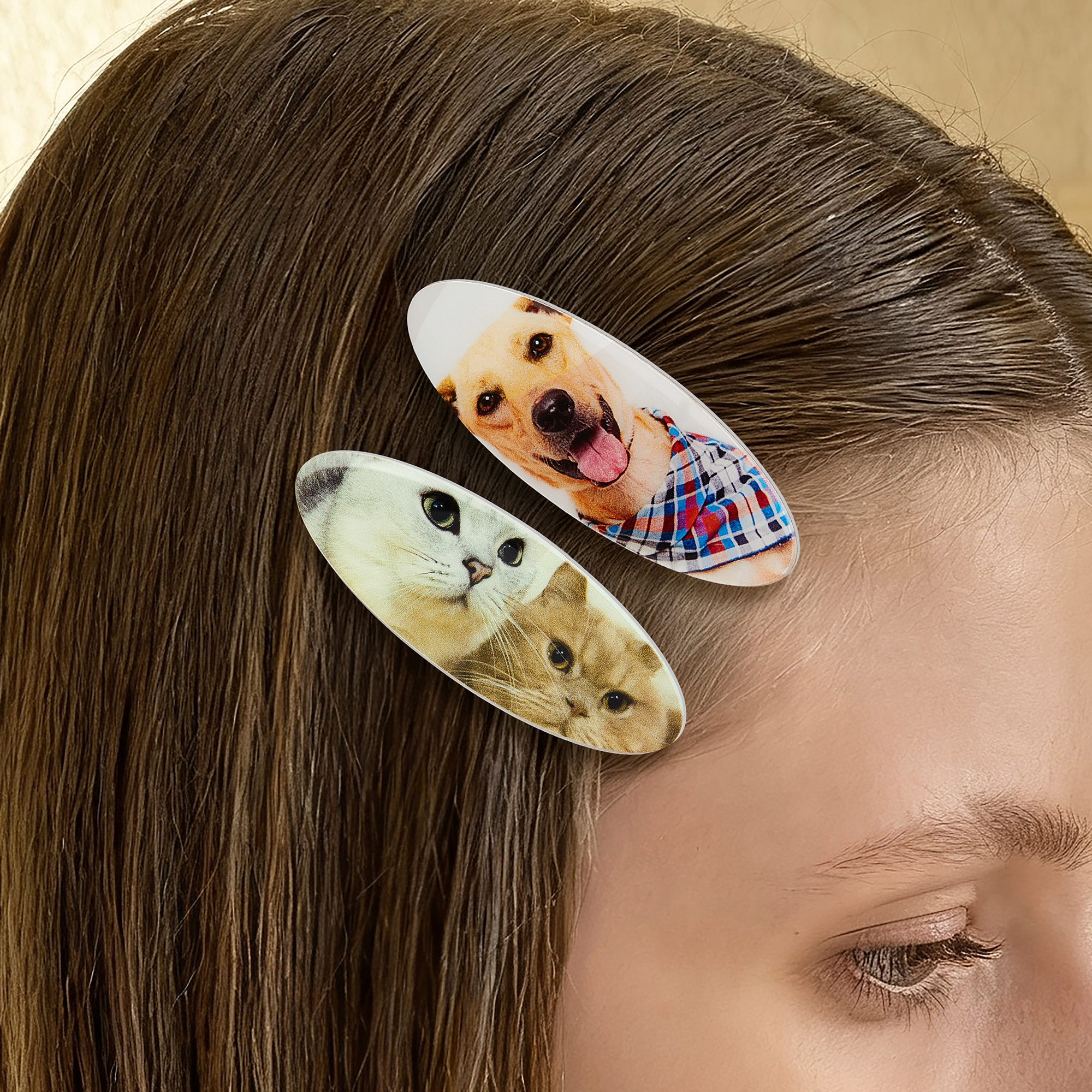 Barrette à cheveux ovale personnalisée avec photo d'animal de compagnie Accessoire à cheveux mignon Cadeau d'anniversaire et de Noël pour fille, amie et mère