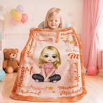 Personalized Cartoon Character Soft Throw Blanket with Names and Initial Home Decor Christmas Birthday Gift for Kids