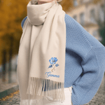 Personalized Birth Flower Soft Warm Tassel Scarf with Name Winter Accessory Birthday Christmas Gift for Family Friends