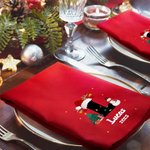 Personalised Santa Hat Initial Snowman 100% Cotton Red Napkin with Name and Year Party Table Decor Christmas Gift for Family Friends