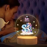 Veilleuse LED réglable en acrylique avec nom et base en bois Décoration de chambre Cadeau d'anniversaire pour les filles et les enfants