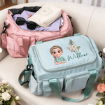 Personalizzata 3D Cartoon Character Birth Flower Borsa da viaggio a più scomparti con nome e tracolla Regalo di compleanno essenziale per le donne