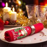 Personalised Cartoon Animals Christmas Wreath 100% Cotton Red Table Napkin with Name Table Decor Christmas Gift for Family Friend