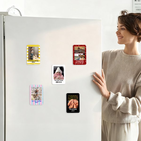 Magnete da frigo personalizzato 1-2 foto in stile cornice multicolore con testo Regalo di Natale di compleanno Home Decor per coppie famiglia amanti degli animali domestici