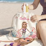 Personalized Cartoon Scuba Diver Quick Dry Oversized Name Beach Towel and Bag Summer Vacation Beach Essentials Birthday Gift for Boys Girls Adults