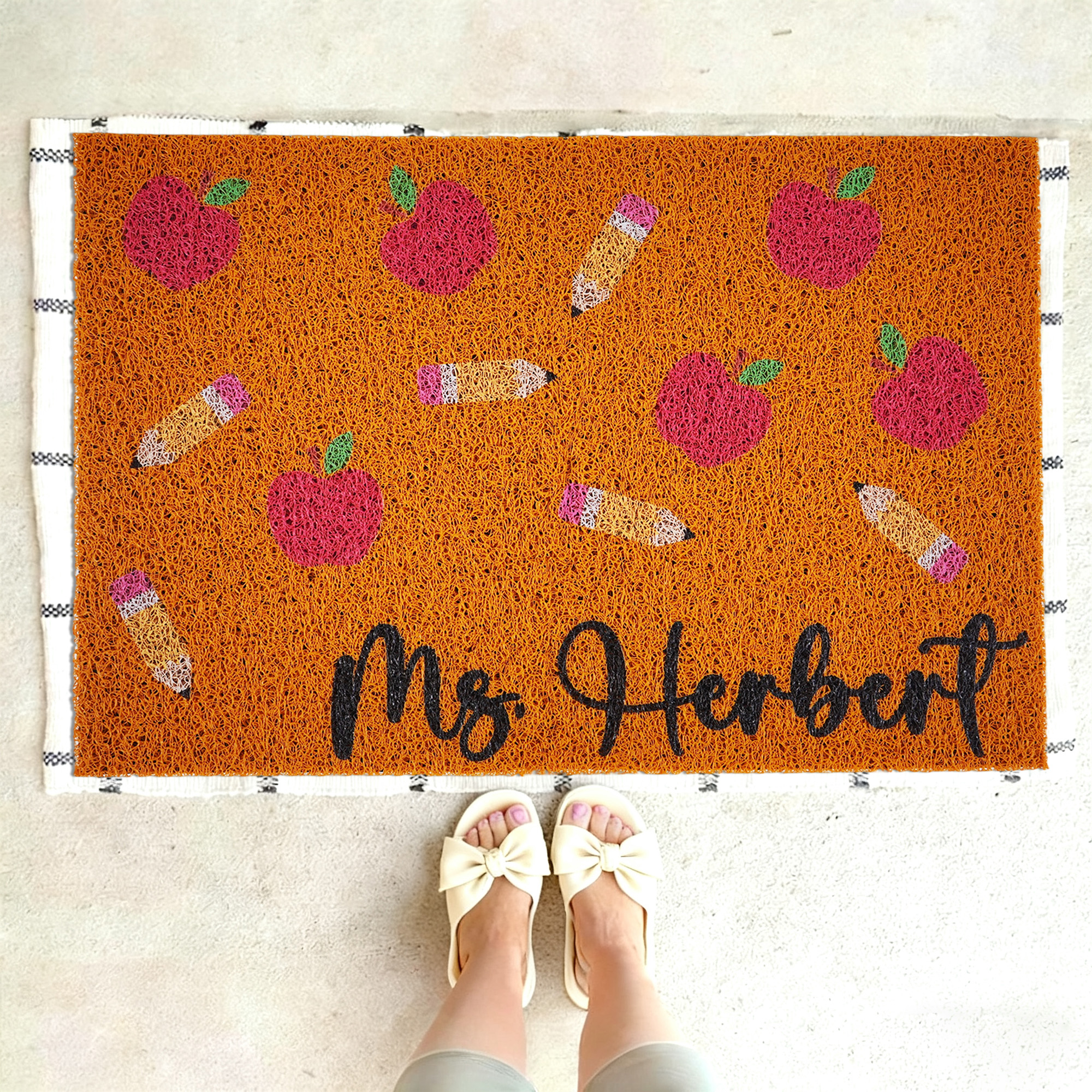 Tapis de porte antidérapant personnalisé en fibre de coco avec texte Décoration de salle de classe Cadeau de rentrée pour les enseignants