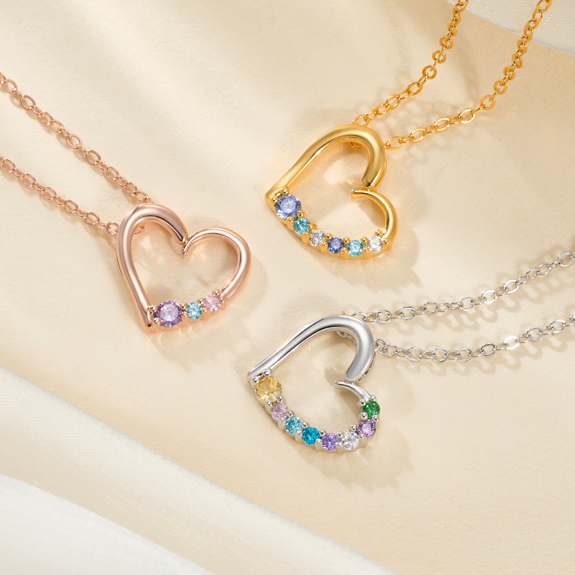 Collier personnalisé 1-10 pierres de naissance de la famille Collier en forme de coeur Bijoux délicats Anniversaire Fête des mères Cadeau pour Grand-mère Mère