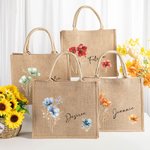 Personalized Watercolour Style Flower Large Jute Tote Bag with Name Travel Party Birthday Gift for Women