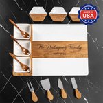 Personalized Engraved Name Date Acacia Marble Cutting Board Coaster Set with Ceramic Bowl Wooden Spoon Made in USA Housewarming Gift for Family