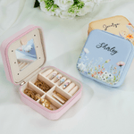 Personalized Floral PU Leather Jewellery Travel Box with Name Portable Jewellery Case Wedding Bridesmaid Birthday Gift for Women