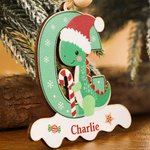 Ornement en bois personnalisé avec nom et prénom pour le bonnet du Père Noël et les dinosaures Cadeau de Noël pour les enfants et les amoureux des dinosaures