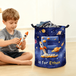 Personalized Planet Universe Nebula Star Waterproof Laundry Basket with Handle Initial and Text Christmas Birthday Gift for Boys