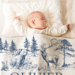Personalized Retro Bear Deer Forest Animals Soft Throw Blanket with Name and Surname Baby Shower Christmas Birthday Gift for Newborns Kids