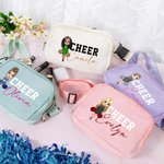 Personalized Cartoon Cheerleader Name Waterproof Crossbody Waist Bag with Adjustable Strap Birthday Gift for Women Girls