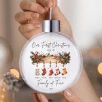 Personalized Our First Christmas 1-6 Stockings Christmas Ball Ornament with Name and Year Home Decor Christmas Gift for Family Friends