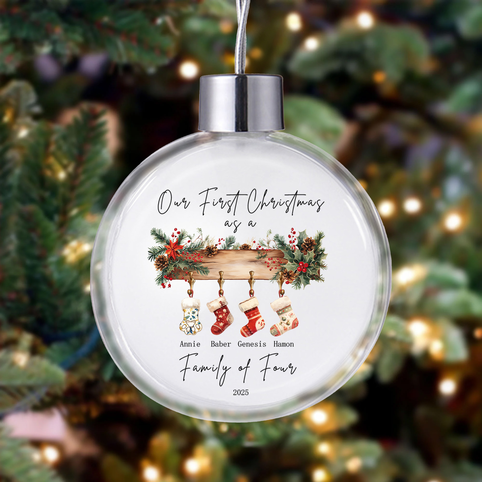 Ornement de boule de Noël personnalisé avec nom et année Cadeau de Noël pour la famille et les amis