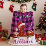 Personalized Plaid Christmas-Themed Initial Soft Throw Blanket with Name Home Decor Christmas Gift for Children Family Friends