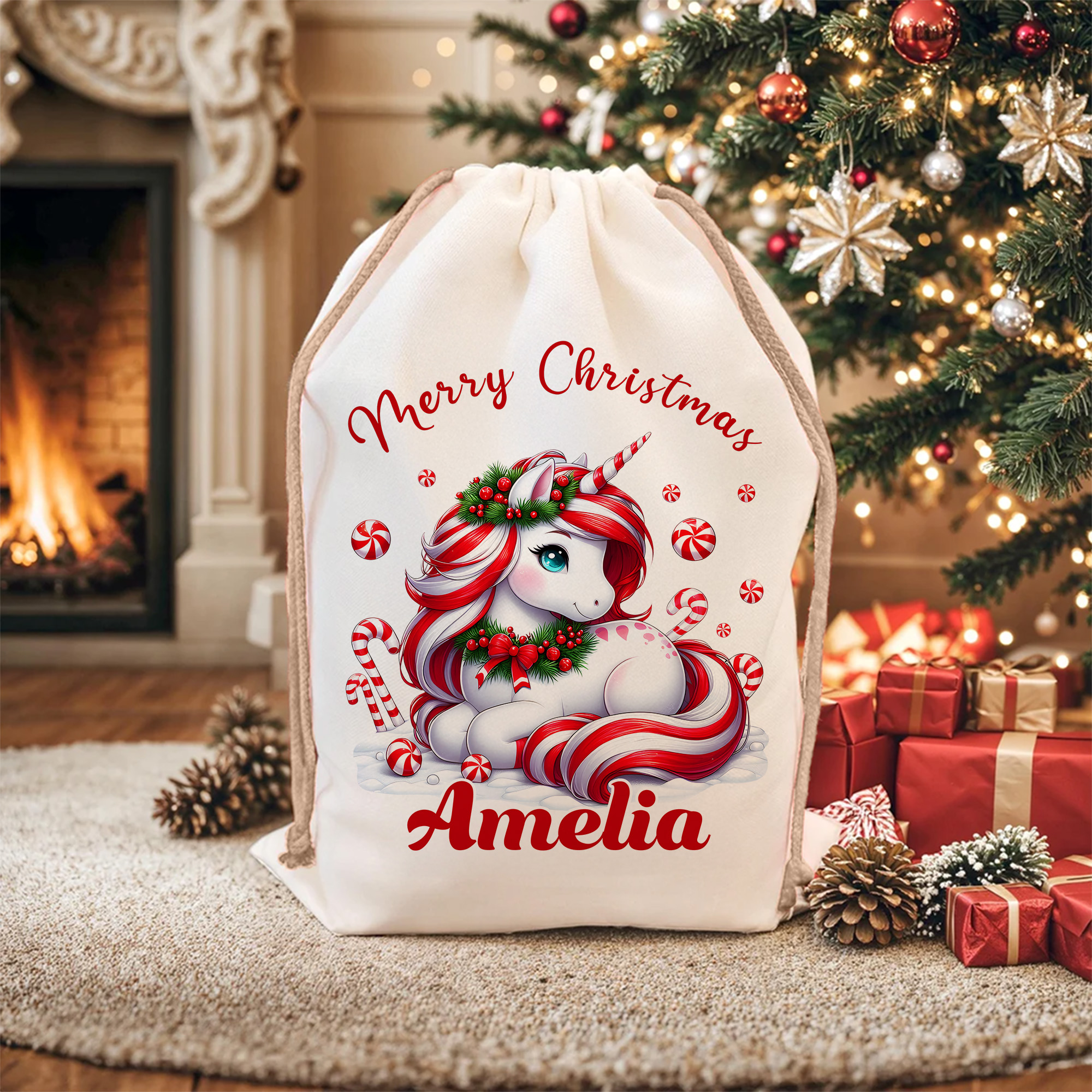 Sac à dos personnalisé avec nom pour Joyeux Noël Fantasy Unicorn Fête de Noël Favors pour Filles Garçons Enfants