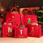 Personalized Christmas Hat Initial Large Jute Tote Bag with Name Christmas Party Gift for Kids Family Friends