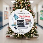 Personalized Freshman Year Ceramic Christmas Ornament with Name and School Name Classroom Tree Decor Christmas Gift for College Student