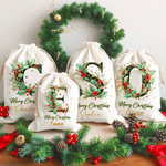 Personalized Holly Initial Canvas Drawstring Gift Bag with Name Christmas Gift for Friends Family