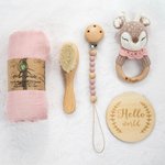 Hochet de tétine en crochet pour bébé avec nom gravé et boîte cadeau Cadeau d'anniversaire de douche de bébé pour nouveau-né