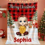 Personalised Christmas-Themed Cartoon Character Soft Throw Blanket with Name Home Decor Christmas Gift for Kid Family